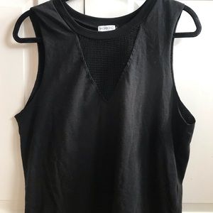 Black muscle tee with mesh V on then front